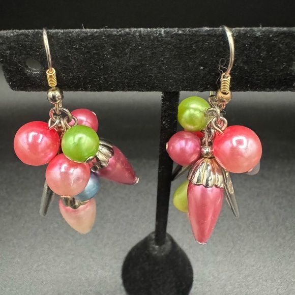 Chunky Colorful Cha-Cha Pink, Green and Blue Fun Earrings - Picture 7 of 8